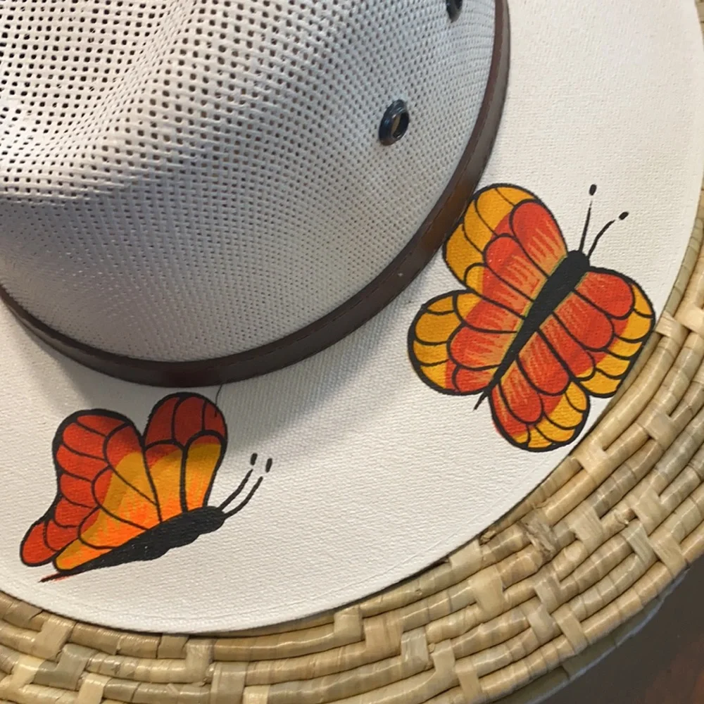 Hand Painted Butterfly Hat New
